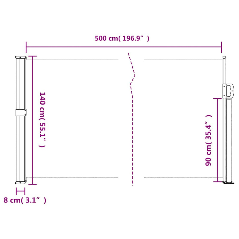vidaXL bézs behúzható oldalsó napellenző 140 x 500 cm