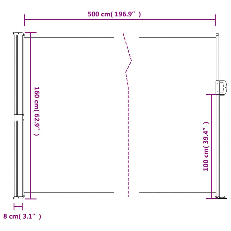 vidaXL sötétzöld behúzható oldalsó napellenző 160 x 500 cm