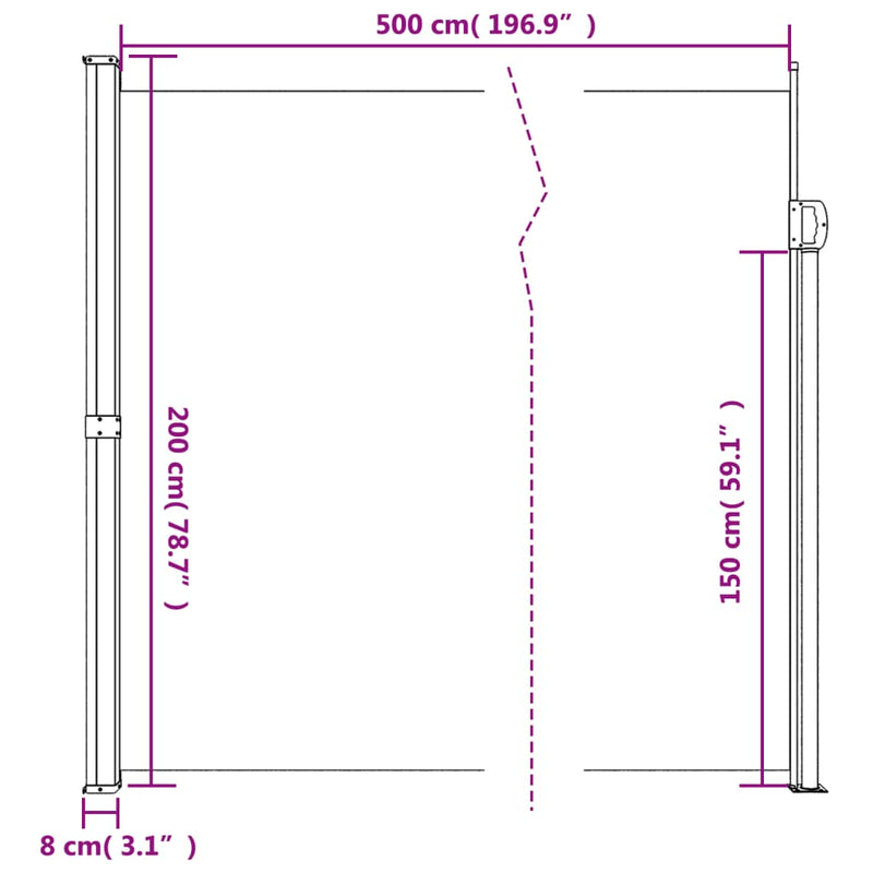 vidaXL krémszínű behúzható oldalsó napellenző 200 x 500 cm