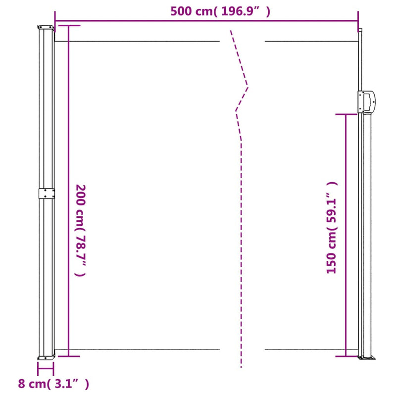 vidaXL barna behúzható oldalsó napellenző 200 x 500 cm