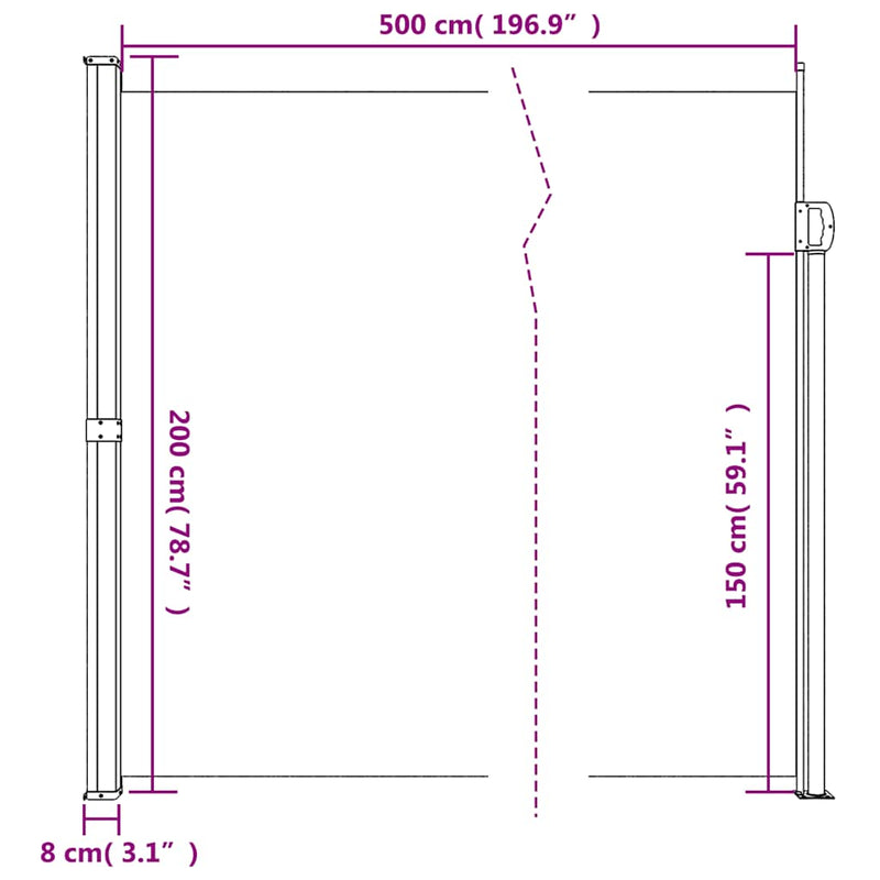 vidaXL tópszínű behúzható oldalsó napellenző 200 x 500 cm