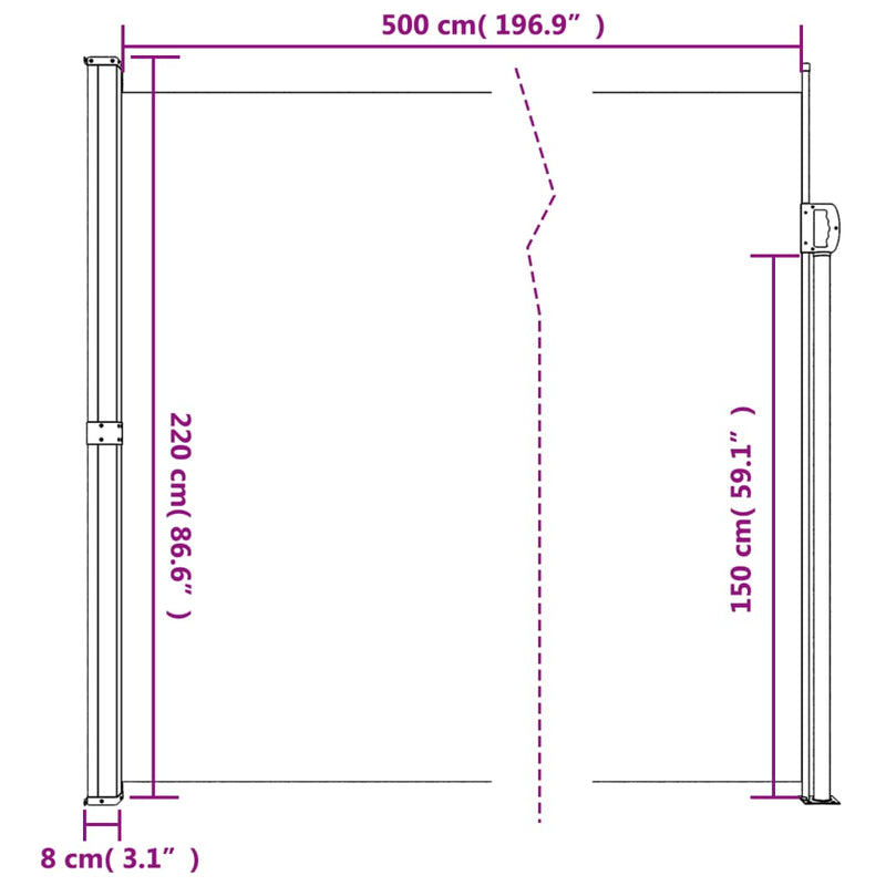 vidaXL krémszínű behúzható oldalsó napellenző 220 x 500 cm