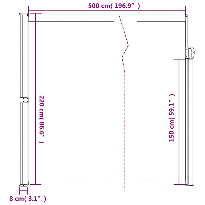 vidaXL antracitszürke behúzható oldalsó napellenző 220 x 500 cm