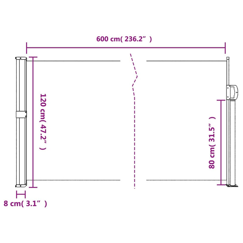 vidaXL barna behúzható oldalsó napellenző 120 x 600 cm