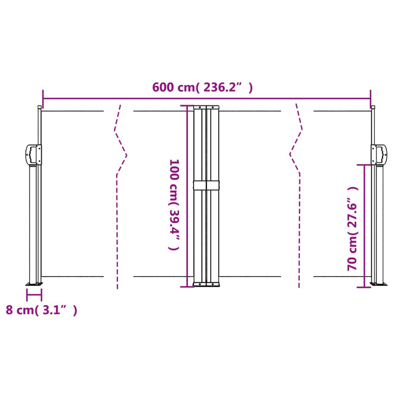 vidaXL fekete behúzható oldalsó napellenző 100 x 600 cm