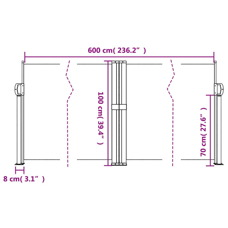 vidaXL fehér behúzható oldalsó napellenző 100 x 600 cm