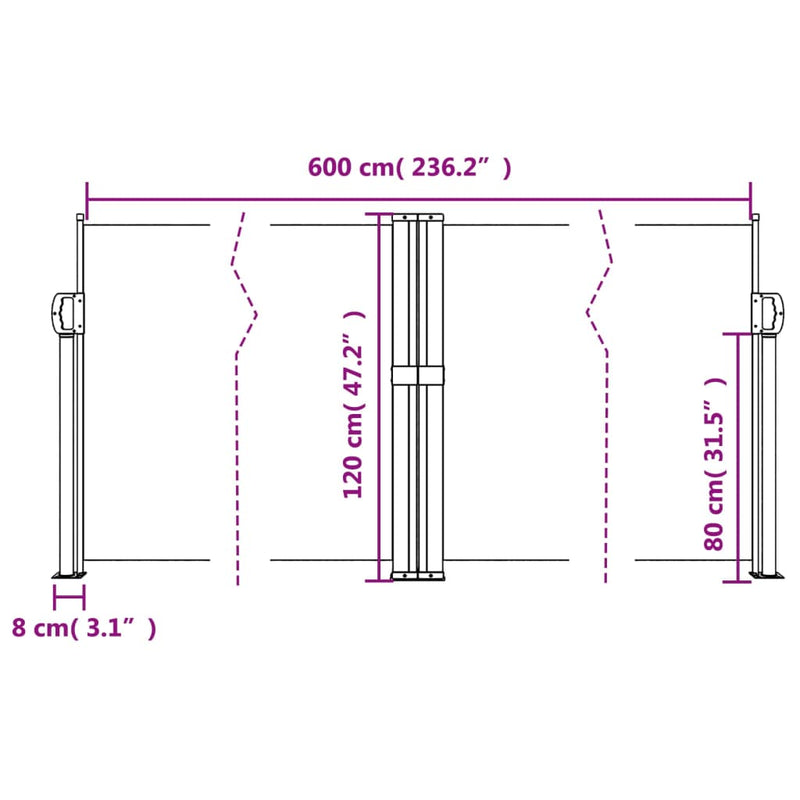 vidaXL krémszínű behúzható oldalsó napellenző 120 x 600 cm