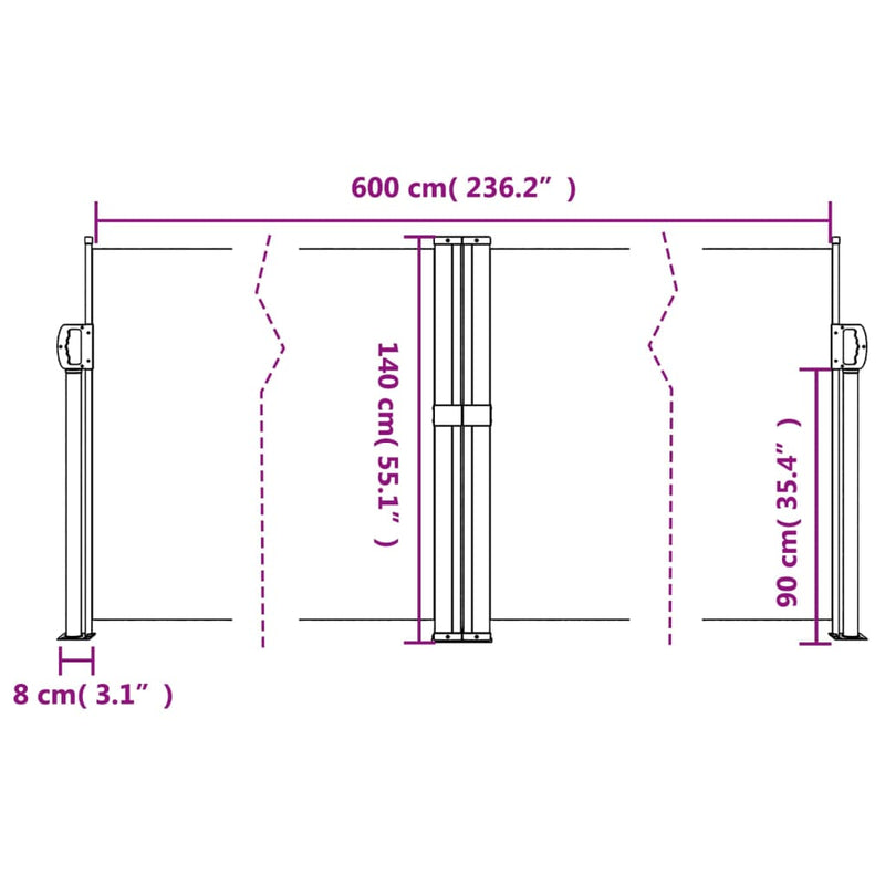 vidaXL kék behúzható oldalsó napellenző 140 x 600 cm