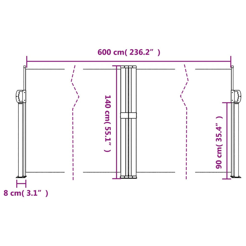 vidaXL piros behúzható oldalsó napellenző 140 x 600 cm