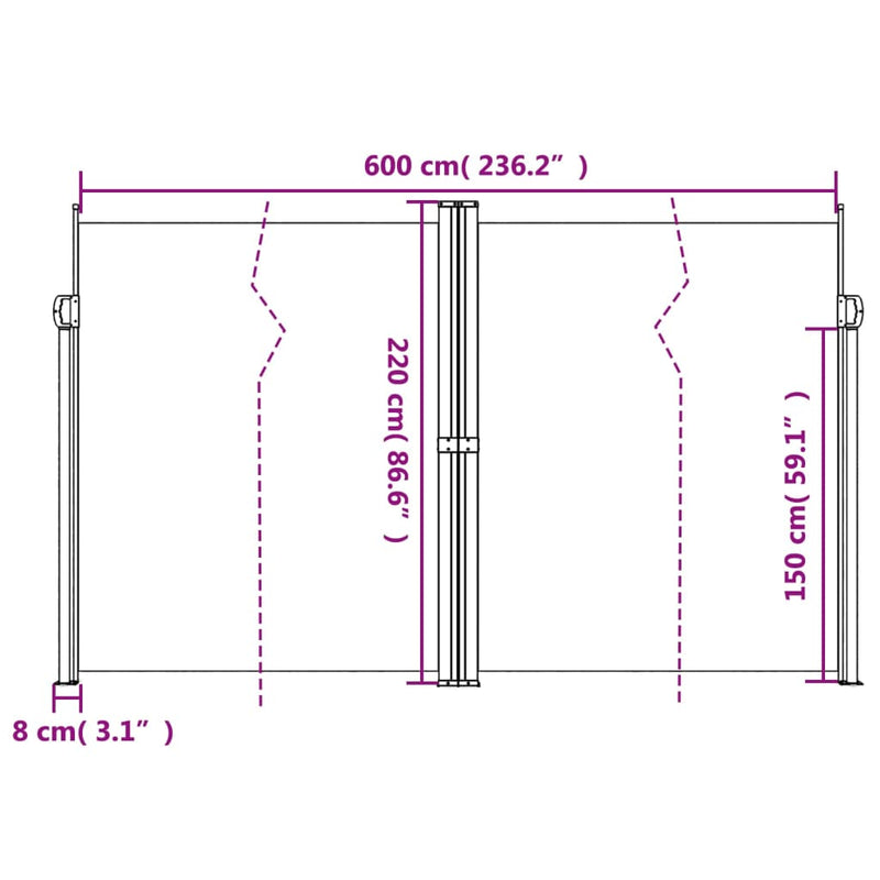 vidaXL fekete behúzható oldalsó napellenző 220 x 600 cm