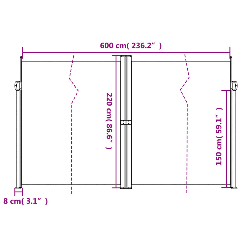 vidaXL piros behúzható oldalsó napellenző 220 x 600 cm