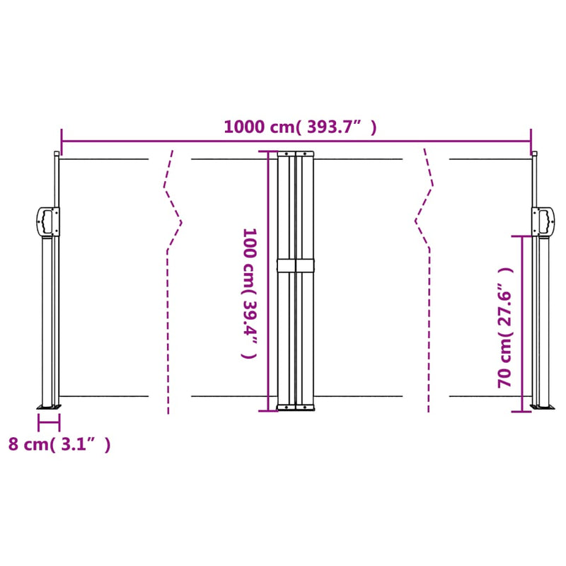 vidaXL fekete behúzható oldalsó napellenző 100 x 1000 cm