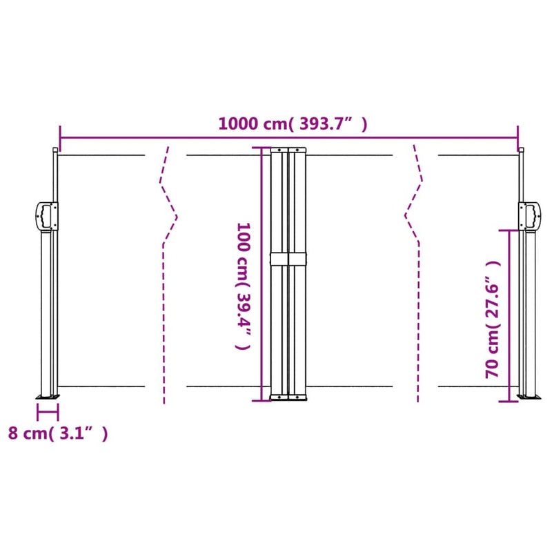 vidaXL antracitszürke behúzható oldalsó napellenző 100 x 1000 cm