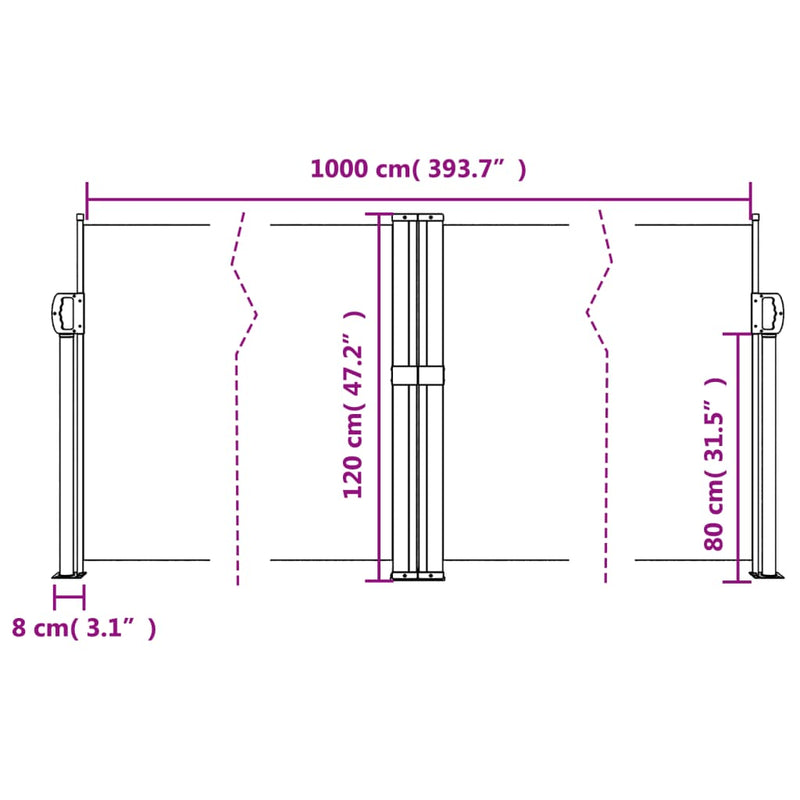 vidaXL fekete behúzható oldalsó napellenző 120 x 1000 cm