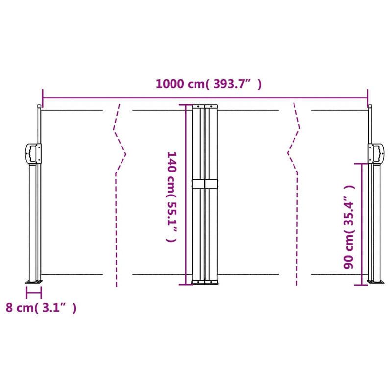 vidaXL krémszínű behúzható oldalsó napellenző 140 x 1000 cm