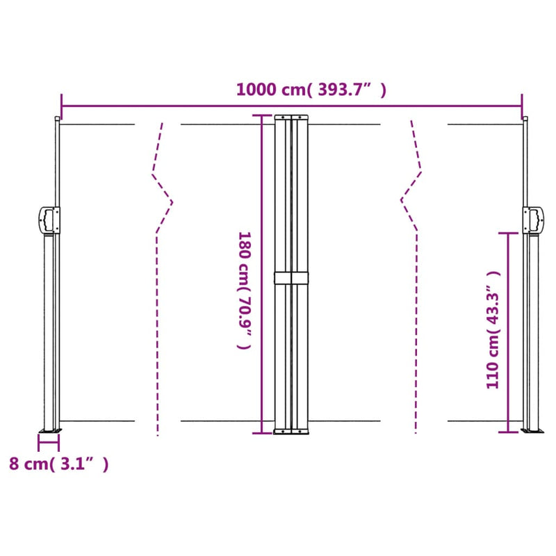 vidaXL fekete behúzható oldalsó napellenző 180 x 1000 cm