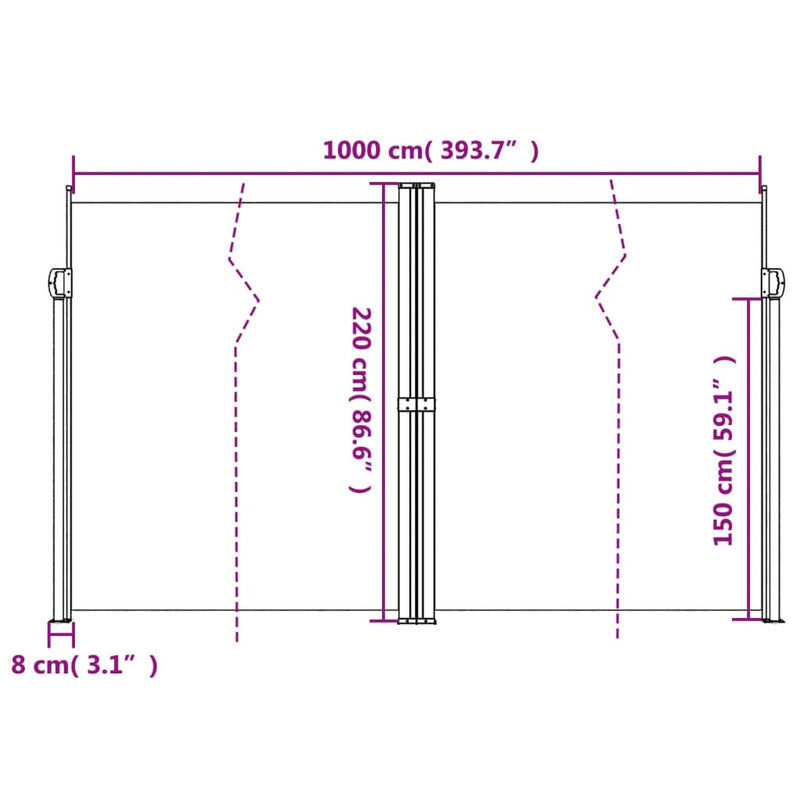 vidaXL fekete behúzható oldalsó napellenző 220 x 1000 cm