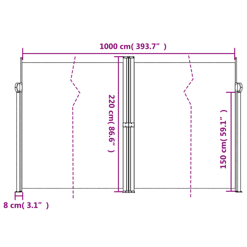 vidaXL krémszínű behúzható oldalsó napellenző 220 x 1000 cm