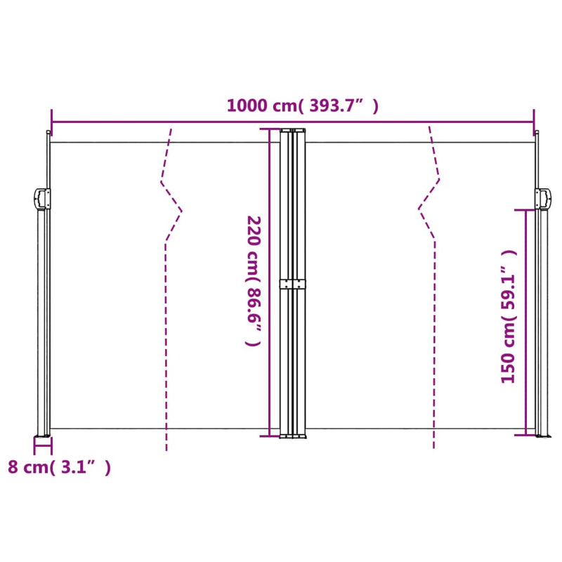 vidaXL terrakotta behúzható oldalsó napellenző 220 x 1000 cm