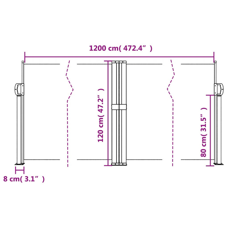 vidaXL krémszínű behúzható oldalsó napellenző 120 x 1200 cm