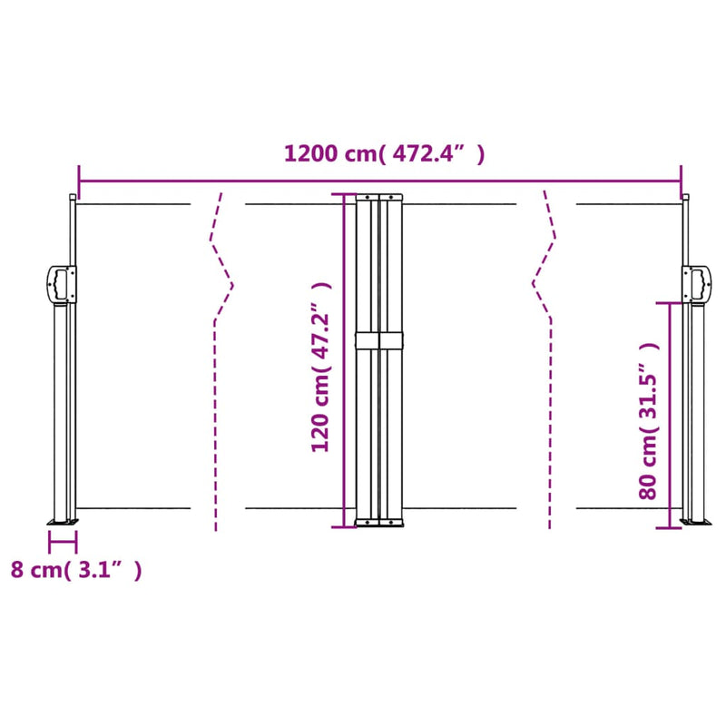 vidaXL kék behúzható oldalsó napellenző 120 x 1200 cm