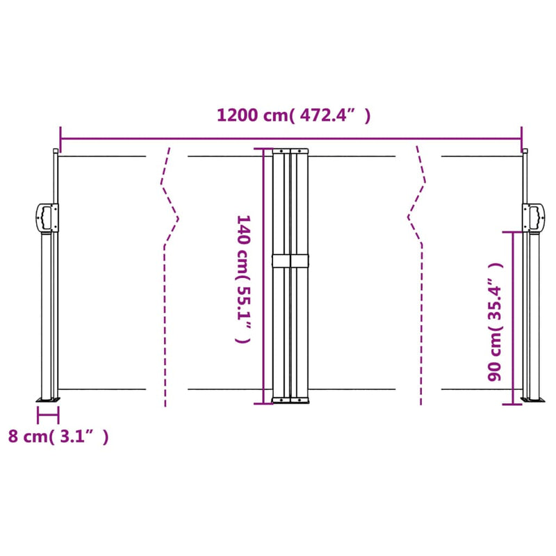 vidaXL bézs behúzható oldalsó napellenző 140x1200 cm