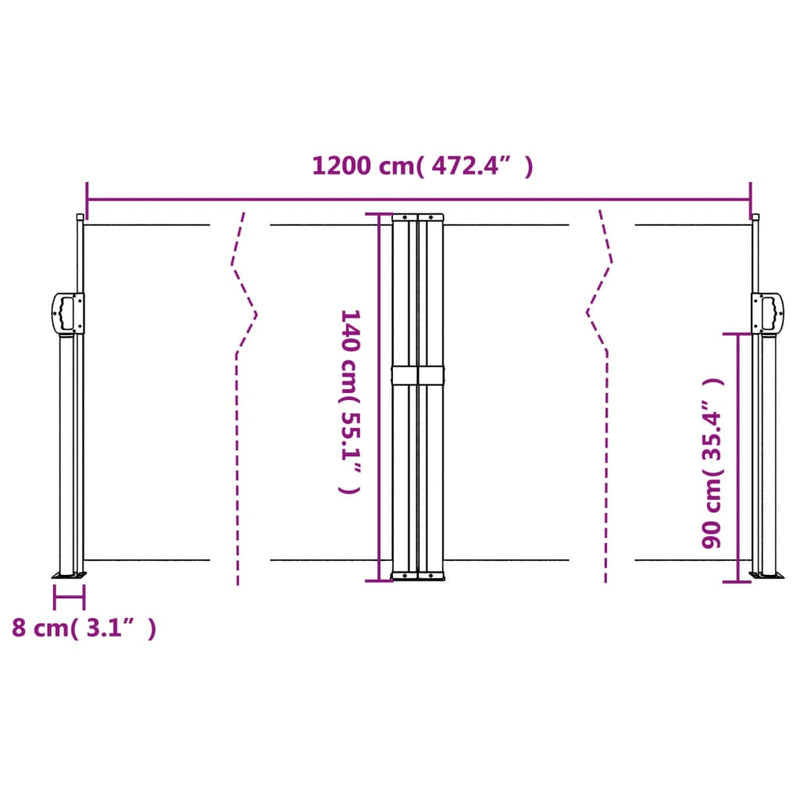 vidaXL sötétzöld behúzható oldalsó napellenző 140x1200 cm