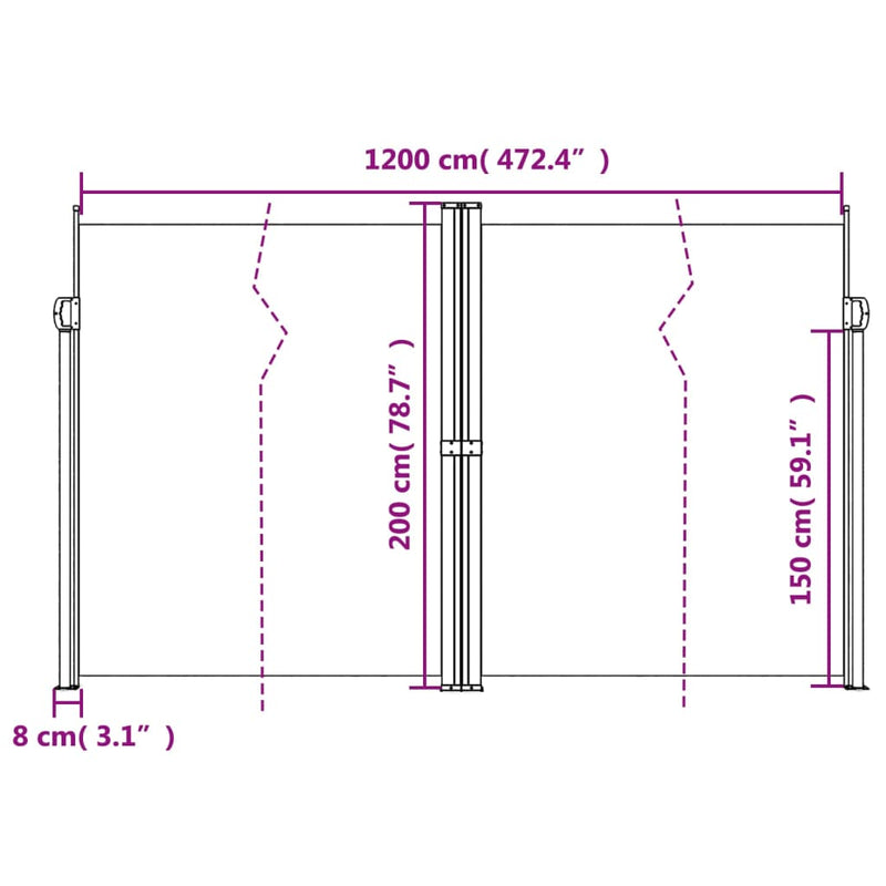 vidaXL piros behúzható oldalsó napellenző 200 x 1200 cm