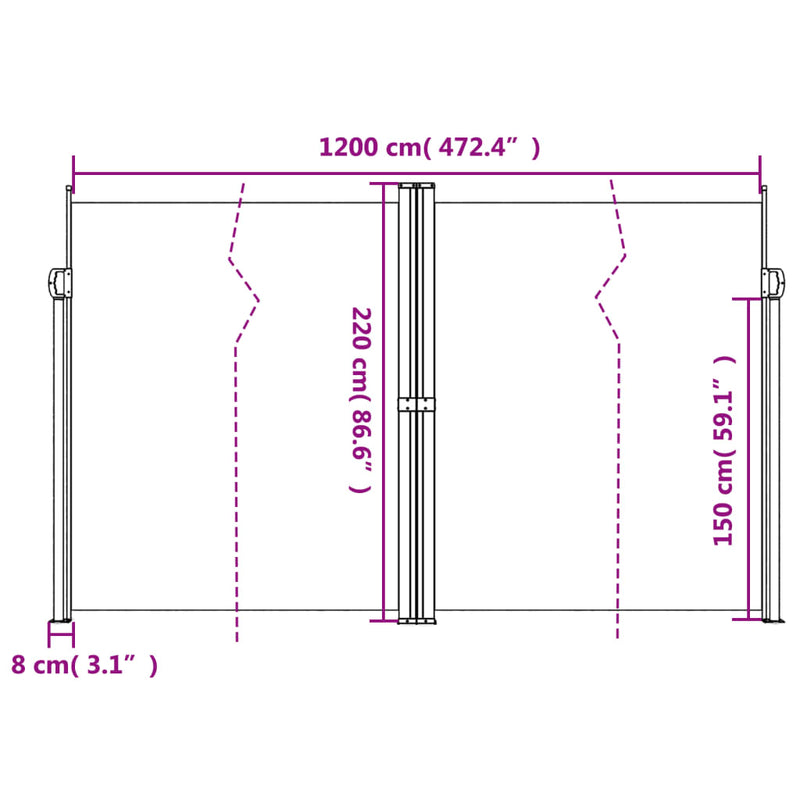 vidaXL krémszínű behúzható oldalsó napellenző 220 x 1200 cm