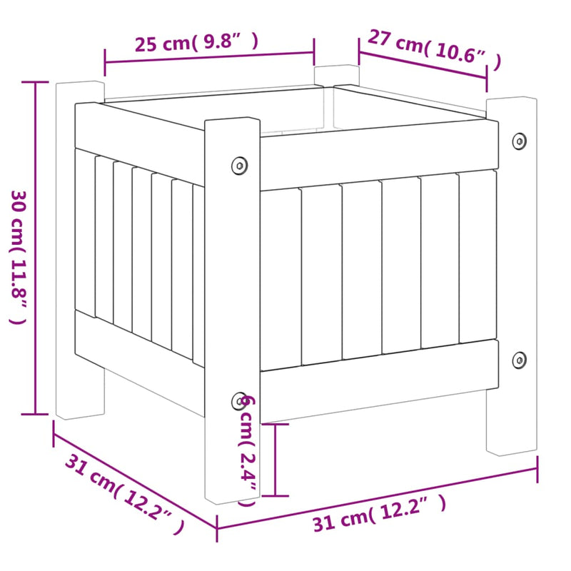 vidaXL tömör akácfa kerti virágtartó béléssel 31 x 31 x 30 cm