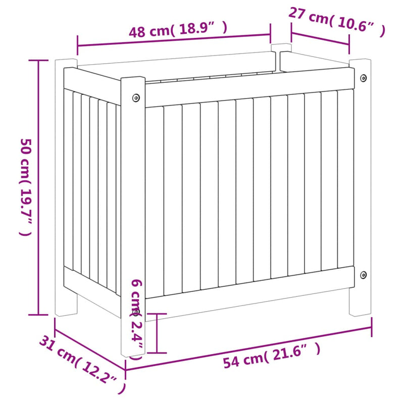 vidaXL tömör akácfa kerti virágtartó béléssel 54 x 31 x 50 cm