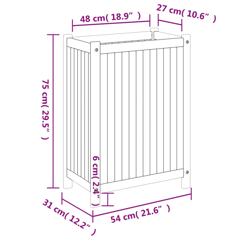 vidaXL tömör akácfa kerti virágtartó béléssel 54 x 31 x 75 cm