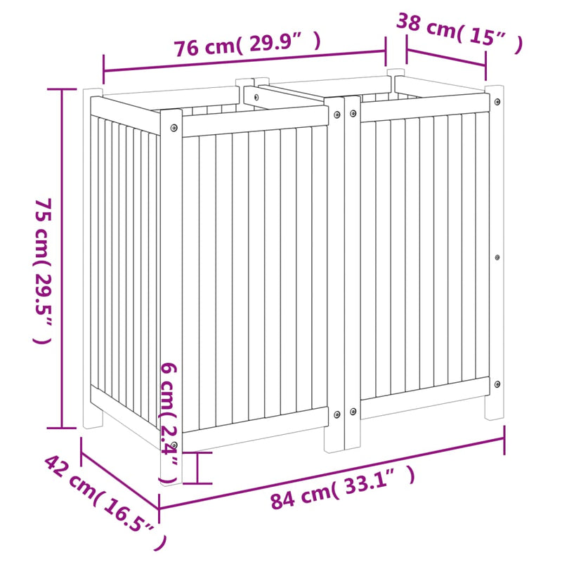 vidaXL tömör akácfa kerti virágtartó béléssel 84 x 42 x 75 cm