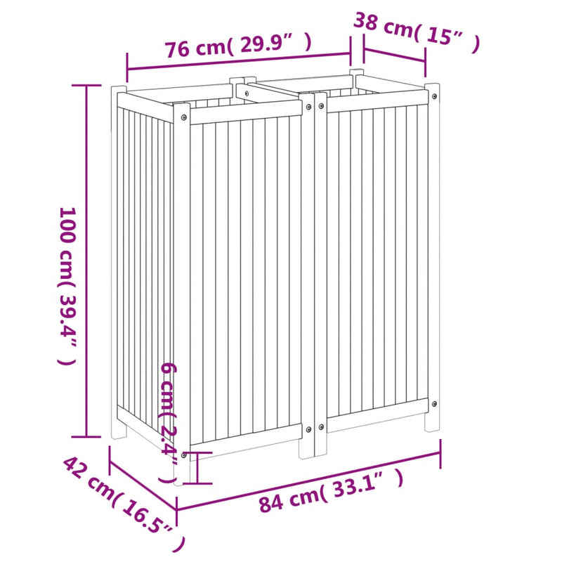 vidaXL tömör akácfa kerti virágtartó béléssel 84 x 42 x 100 cm