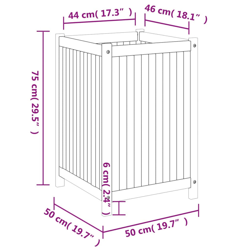 vidaXL tömör akácfa kerti virágtartó béléssel 50 x 50 x 75 cm
