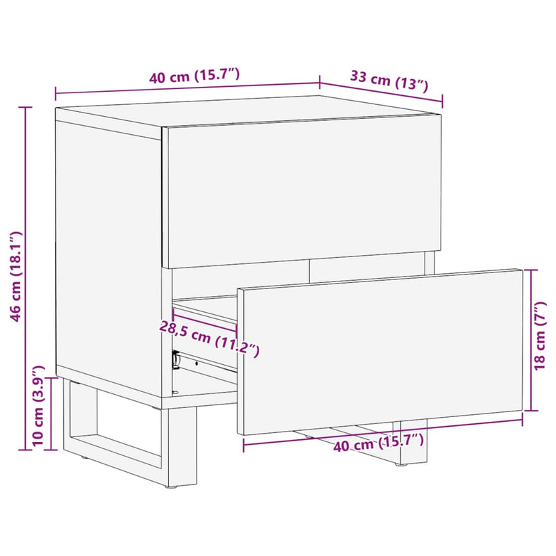 vidaXL 2 db tömör akácfa éjjeliszekrény 40 x 34 x 46 cm