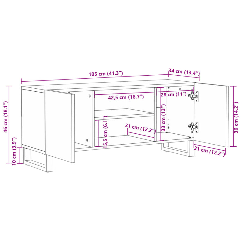 vidaXL tömör nyers mangófa TV-szekrény 105 x 34 x 46 cm