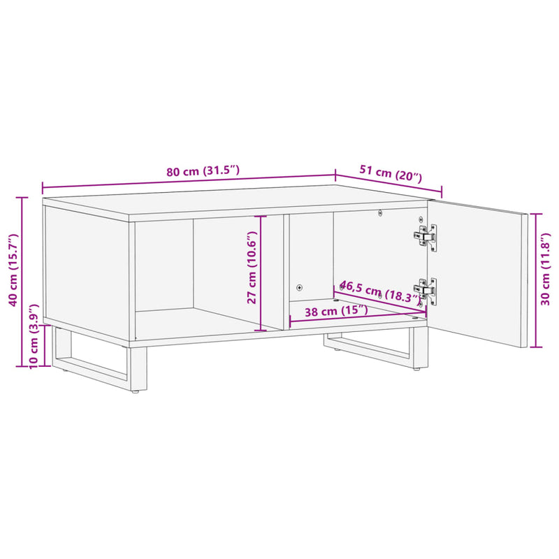 vidaXL tömör nyers mangófa dohányzóasztal 80 x 51 x 40 cm