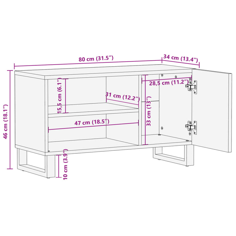 vidaXL tömör mangófa TV-szekrény 80 x 34 x 46 cm