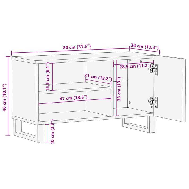 vidaXL tömör akácfa TV-szekrény 80 x 34 x 46 cm