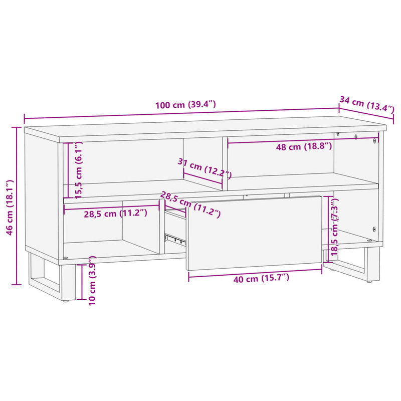 vidaXL tömör akácfa TV-szekrény 100 x 34 x 46 cm