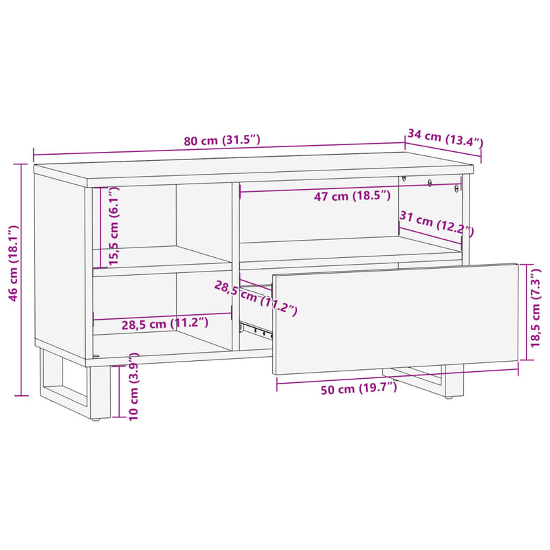 vidaXL tömör mangófa TV-szekrény 80 x 34 x 46 cm