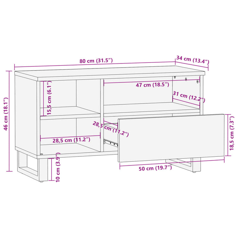 vidaXL tömör akácfa TV-szekrény 80 x 34 x 46 cm