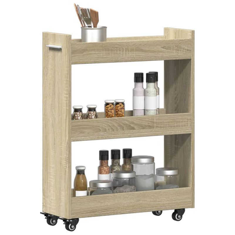 vidaXL sonoma tölgy színű szerelt fa szekrény kerekekkel 60x22x79 cm