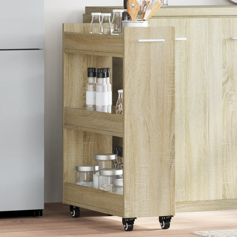vidaXL sonoma tölgy színű szerelt fa szekrény kerekekkel 60x22x79 cm