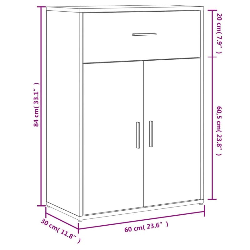 vidaXL betonszürke szerelt fa tálalószekrény 60 x 30 x 84 cm