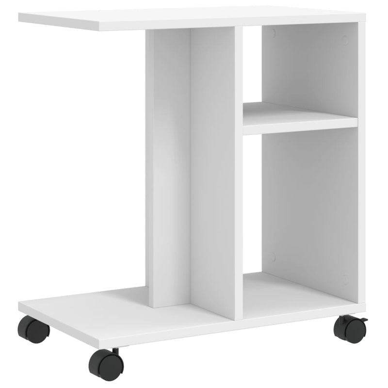 vidaXL fehér szerelt fa kisasztal kerékkel 50 x 30 x 55 cm