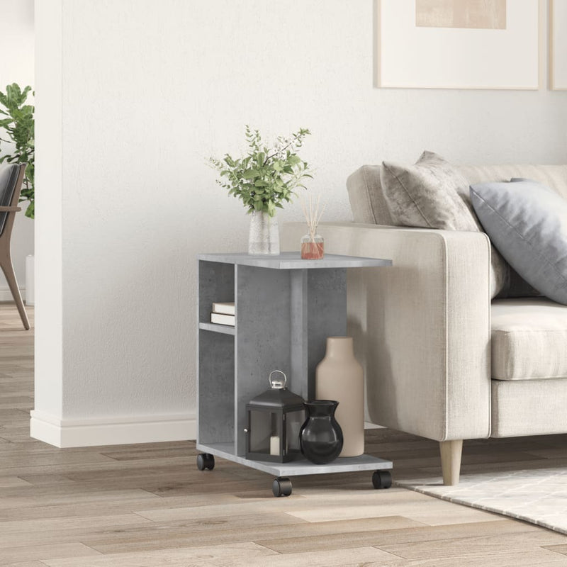 vidaXL betonszürke szerelt fa kisasztal kerekekkel 50 x 30 x 55 cm