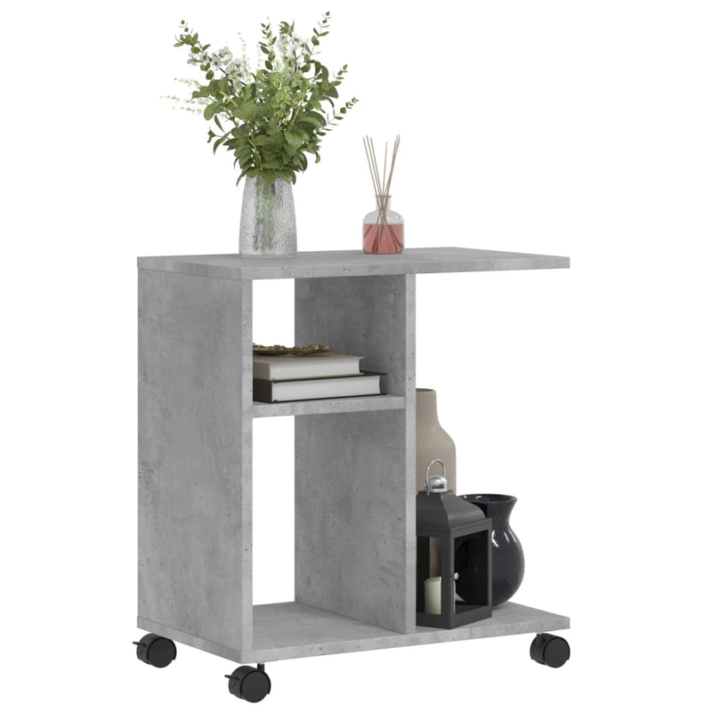 vidaXL betonszürke szerelt fa kisasztal kerekekkel 50 x 30 x 55 cm