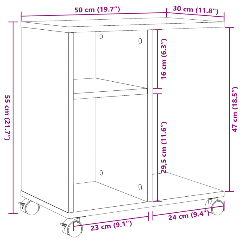 vidaXL betonszürke szerelt fa kisasztal kerekekkel 50 x 30 x 55 cm
